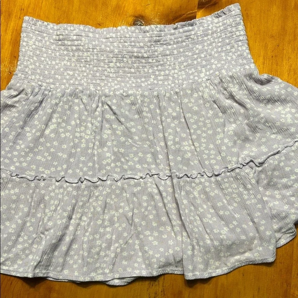 Hippie Rose Y2K Juniors Lavender Floral Smocked Waist‎ Tiered Ruffle Mini Skirt